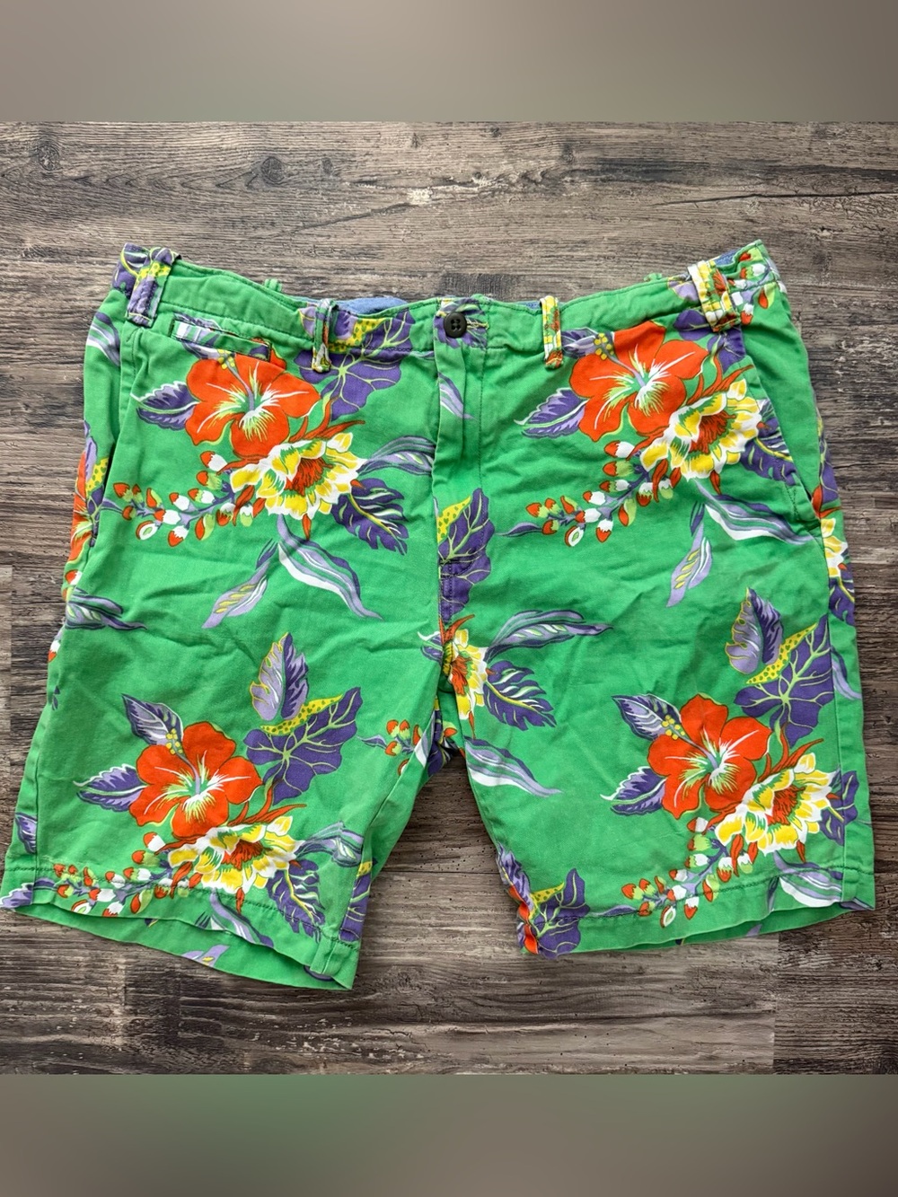 Polo Ralph Lauren green tropical floral print classic fit chino shorts men’s 38